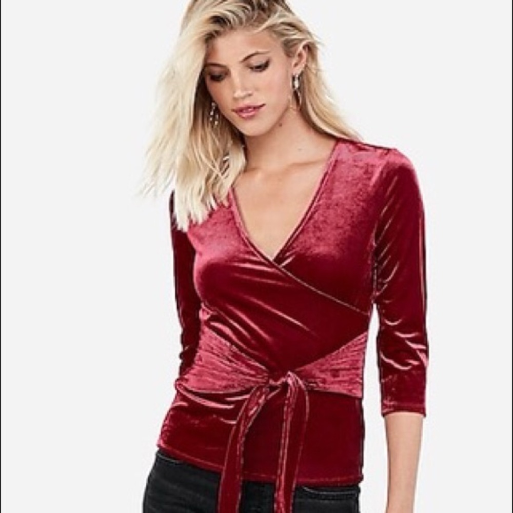 Express Velvet Wrap Top - Red